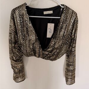 Black and Gold Sequin Blouse